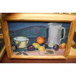 John Hopwood - Still life with fruit, oil on canvas, signed verso, 20 x 30cm