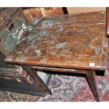 A 19th century provincial joined and stained oak single drawer side table, width 78cm