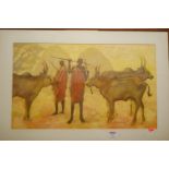 African school - Reed dancers, lithograph; and one other (2)