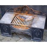 An early 20th century French cast iron fire basket (with break to back panel), width 76cm