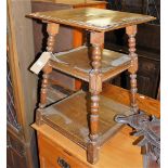 An early 20th century oak square three tier occasional table, width 44.5cm