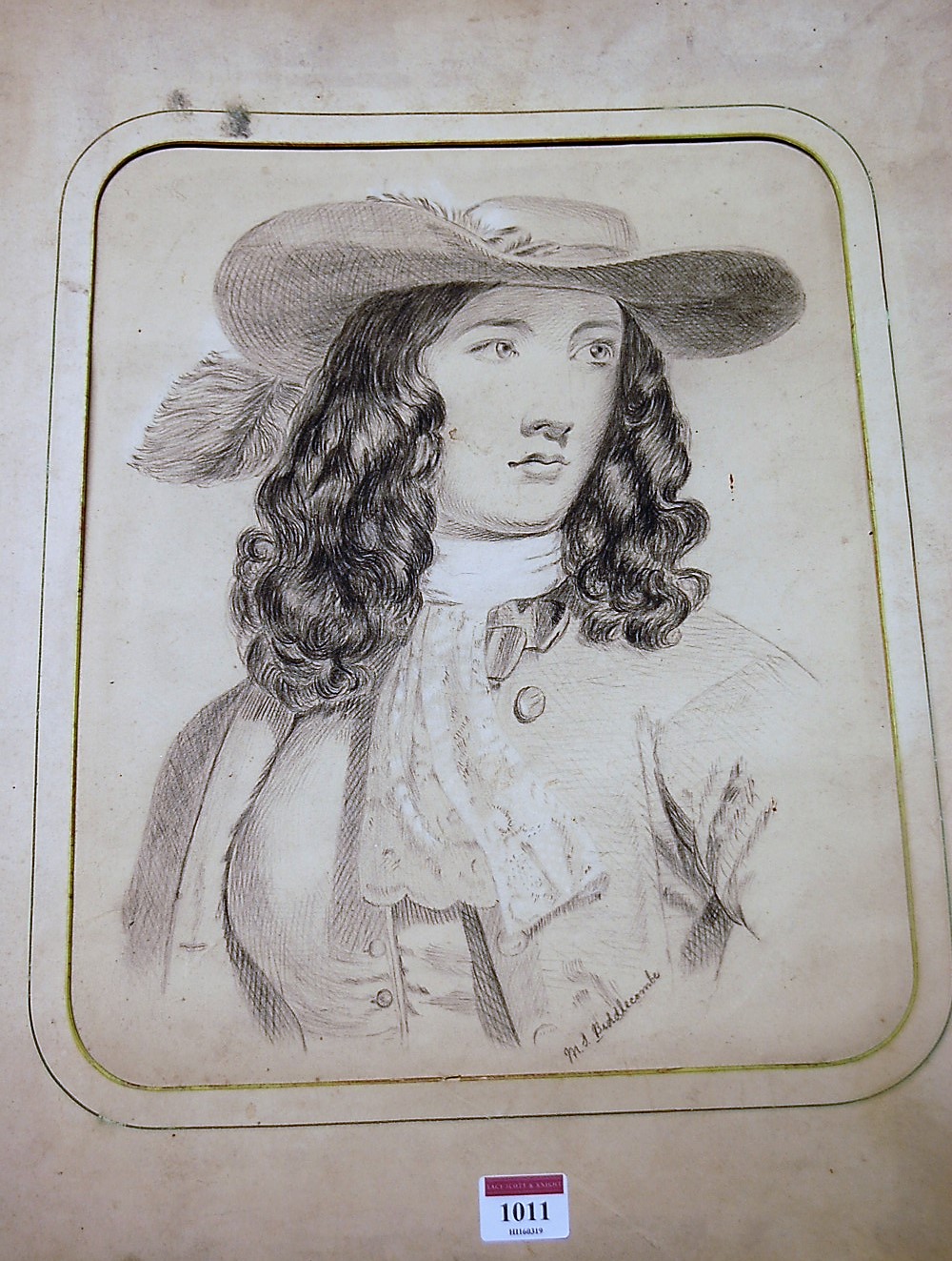 M.J. Biddlecombe - Bust portrait, pencil, signed lower right, 38 x 30cm