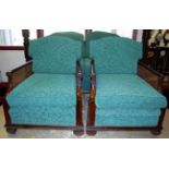 An early 20th century mahogany and cane inset three piece Bergere suite comprising; two seater
