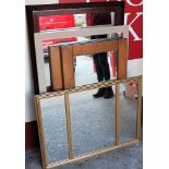 A pair of contemporary oak rectangular wall mirrors, together with three further sundry contemporary