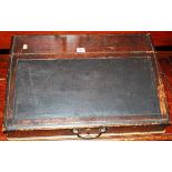 A Victorian stained pine slopefront hinged table top writing slope, width 56.5cm