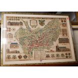 Thomas Warren's survey map of Bury St Edmunds, reproduction colour lithograph, 58 x 82cm