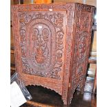 An early 20th century Tibetan Srinagar region finely relief carved teak triptych fire screen, carved