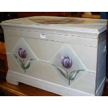 A floral painted hinge top blanket box, width 62cm