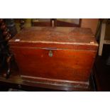 A late Victorian mahogany hinge top deed box having iron end carry handles, inscribed 'The Loyal