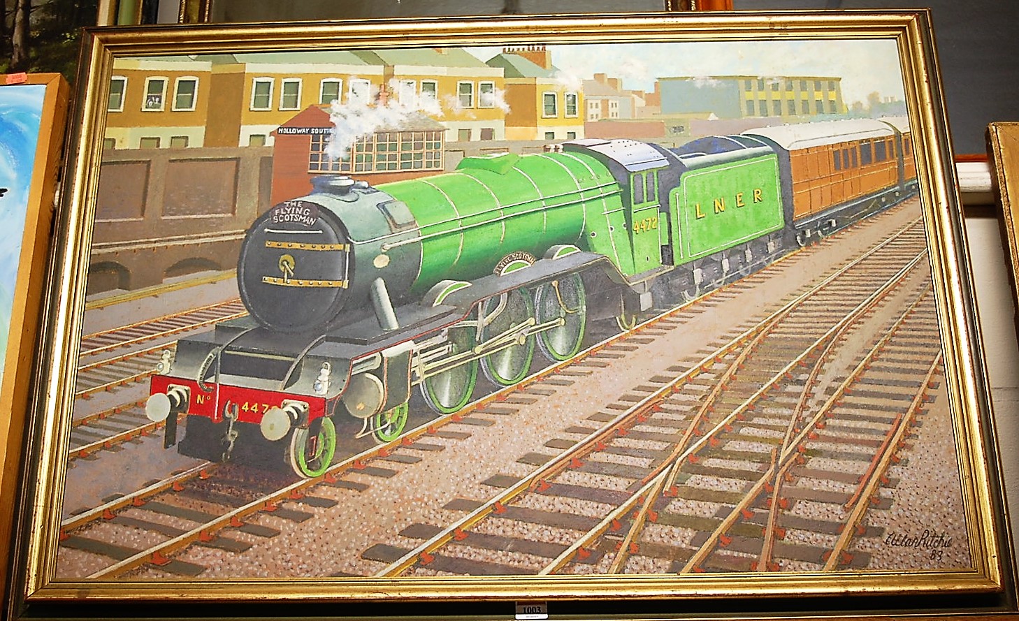 Allan Ritchie - The Flying Scotsman locomotive, oil on canvas, signed and dated '83 lower right,