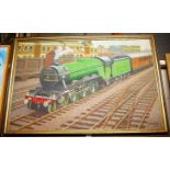 Allan Ritchie - The Flying Scotsman locomotive, oil on canvas, signed and dated '83 lower right,