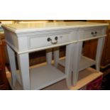 A pair of contemporary painted single drawer two-tier bedside tables, width 51cm