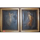 Continental school - Pair; Semi-nude dancers, oil on canvas, each indistinctly signed, 25 x 19cm