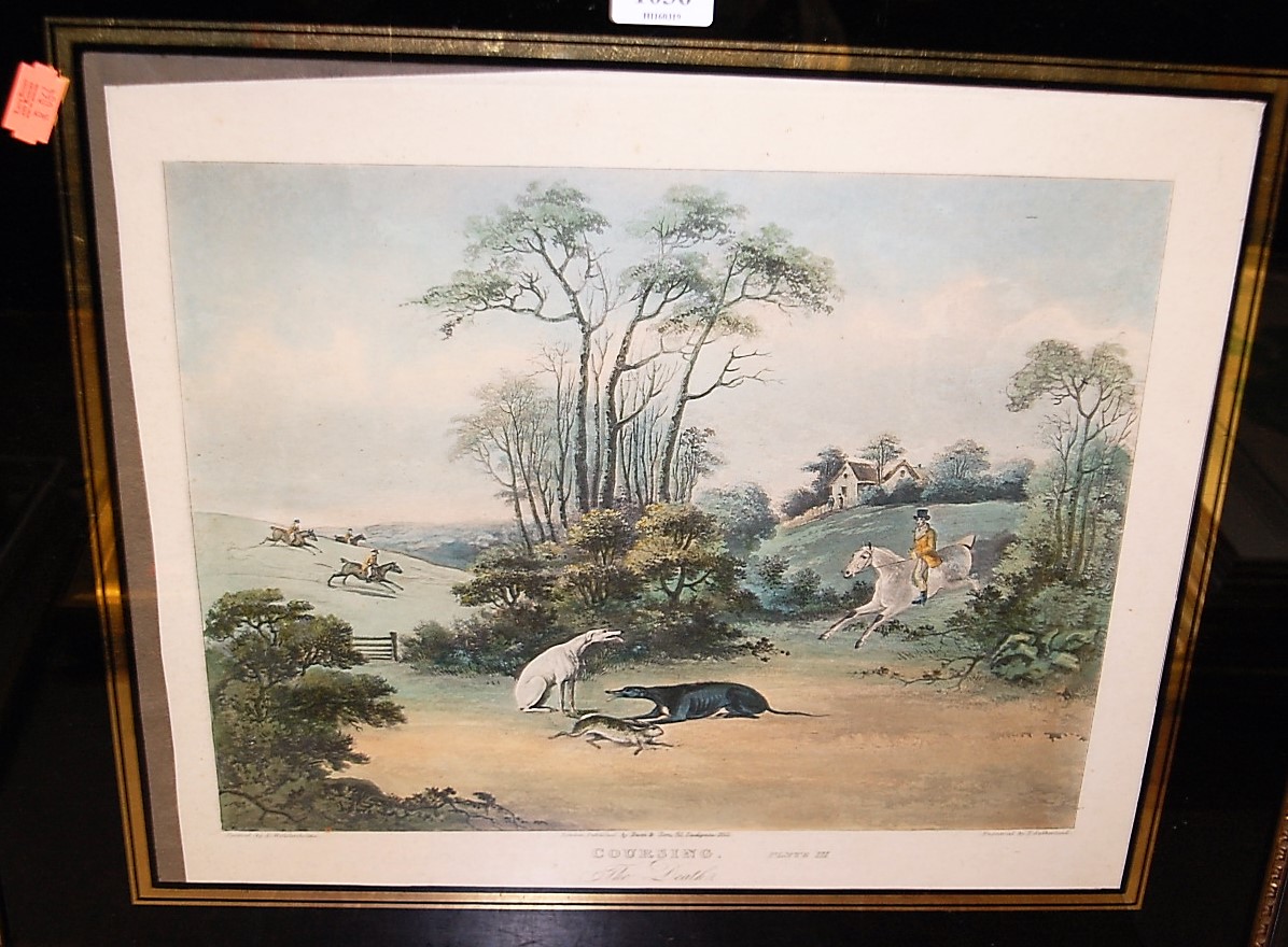 After D. Wolstenhome - Coursing, plates I and III, colour engravings, 26 x 33cm