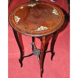 An Edwardian rosewood and bone inlaid circular occasional table, dia. 43.5cm