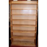 A modern pine waterfall freestanding open bookshelf, width 112cm