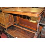 A Victorian walnut round cornered hall table, width 109cm