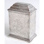 *An 18th century white metal tea caddy, of rectangular form, having a stepped hinged top, the body