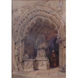 * In the manner of Albert Goodwin RWS (1845-1932) - Cathedral interior, watercolour, 25 x 17.5cm