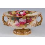 *A large Royal Worcester bowl, of squat circular form, having a scalloped edge with naturalistic