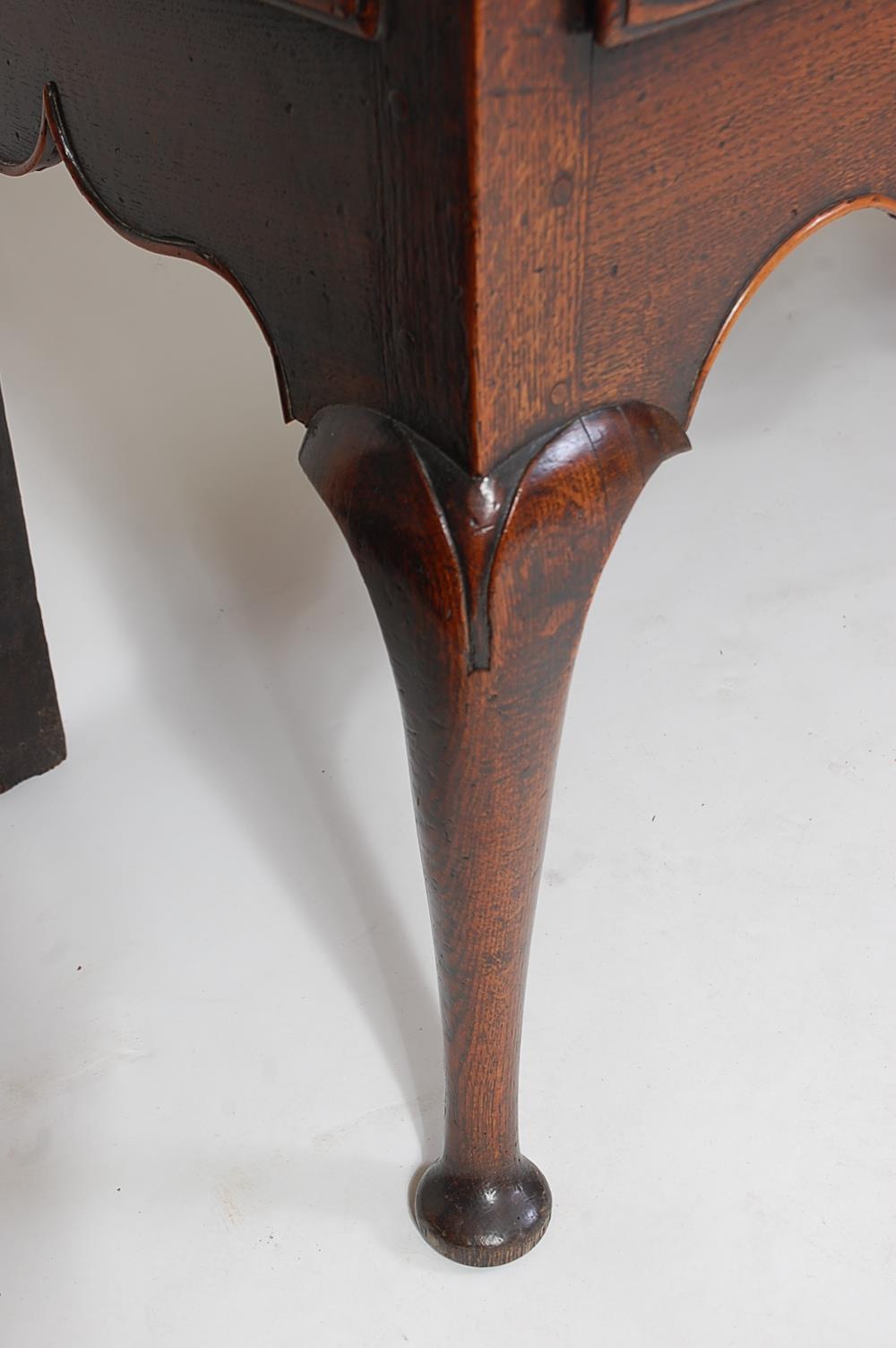 A George III North Country oak and mahogany crossbanded dresser base, the two-plank top having a - Image 4 of 8