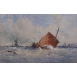 *Thomas Bush Hardy RBA (1842-1897) - Fishing boats off the coastline in choppy seas, watercolour and