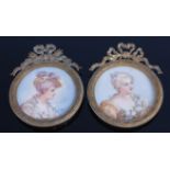 19th century French school - Pair; portraits of Madame de Parabère and Madame Roland, miniature