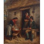 Charles Henry Cook (1830-1906) - Wash day, Irish rustic figures by a cottage door, oil on canvas,