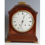 A circa 1900 mahogany bracket clock, in the mid-18th century style, having lacquered brass swing