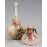 *A Hadley's Worcester bottle vase, having a flared rim to a slender neck and bulbous lower body,