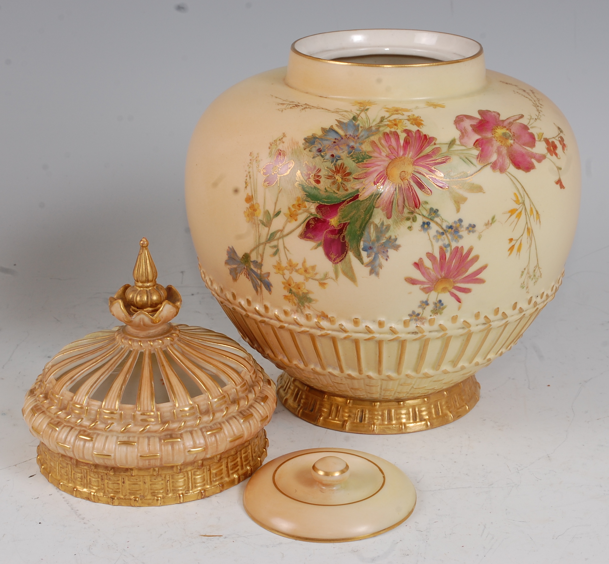 *A large Royal Worcester porcelain blush ivory pot pourri, of globular form, having pierced dome - Image 2 of 2