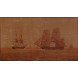 William Joy (1803-1867) - Naval ships on the calm, sepia watercolour with traces of body colour,