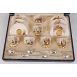 *A cased matched set of Six Royal Worcester porcelain coffee cups and saucers, with three examples