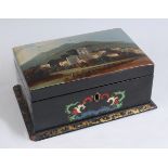 A Victorian papier-mâché box in the manner of Jennens & Bettridge, the hinged cover painted with a