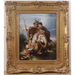 19th century Dutch school - Boys messing about on the river, oil on canvas, indistinctly signed