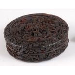 A mid-19th century Chinese tortoiseshell snuff box and cover, the whole finely carved in relief with