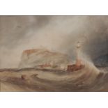 *Henry Barlow Carter (1804-1868) - Stormy seas off Whitby, watercolour with body colour, 32 x 45cm