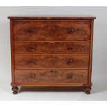 A Victorian Scottish mahogany round corner chest, the four long drawers each with flame mahogany