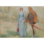 *Sir James Dromgole Linton (1840-1916) - Medieval woodland courtship scene, watercolour, signed with