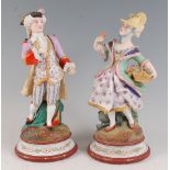 A pair of late 19th century continental bisque porcelain figures, of a nobleman and his lady, each