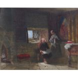 *Samuel A. Rayner (act.1821-1874) - The Abbot and the Acolyte, watercolour and gouache, 47 x 59.5cm