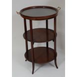 *An Edwardian mahogany, satinwood crossbanded, and boxwood strung tray-top three tier occasional