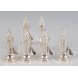 A set of six contemporary silver menu stands, each modelled as a soldier in full kit with rifle,