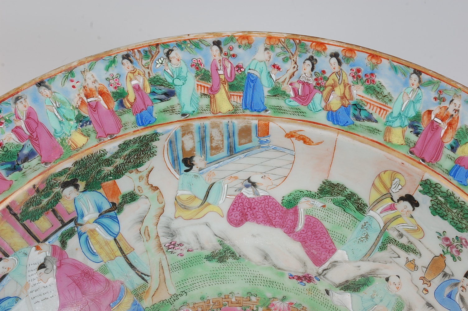 A large 19th century Chinese Canton famille verte bowl, the interior decorated in bright enamels - Image 3 of 9