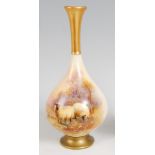 *A Royal Worcester porcelain vase, having trumpet shaped rim to slender neck and bulbous lower body,