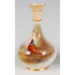 *A Royal Worcester porcelain vase, having a shaped rim to a slender neck and bulbous lower body,
