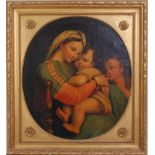 After Raphael - Madonna and Child, oil on canvas, framed as an oval, 80 x 71cm