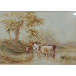*Henry Earp Snr (1831-1914) - Cattle watering, watercolour and body colour, signed and dated 1899