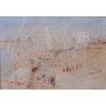 *Albert Goodwin RWS (1845-1932) - Corn in Egypt, grain ships at the port of Cairo, watercolour