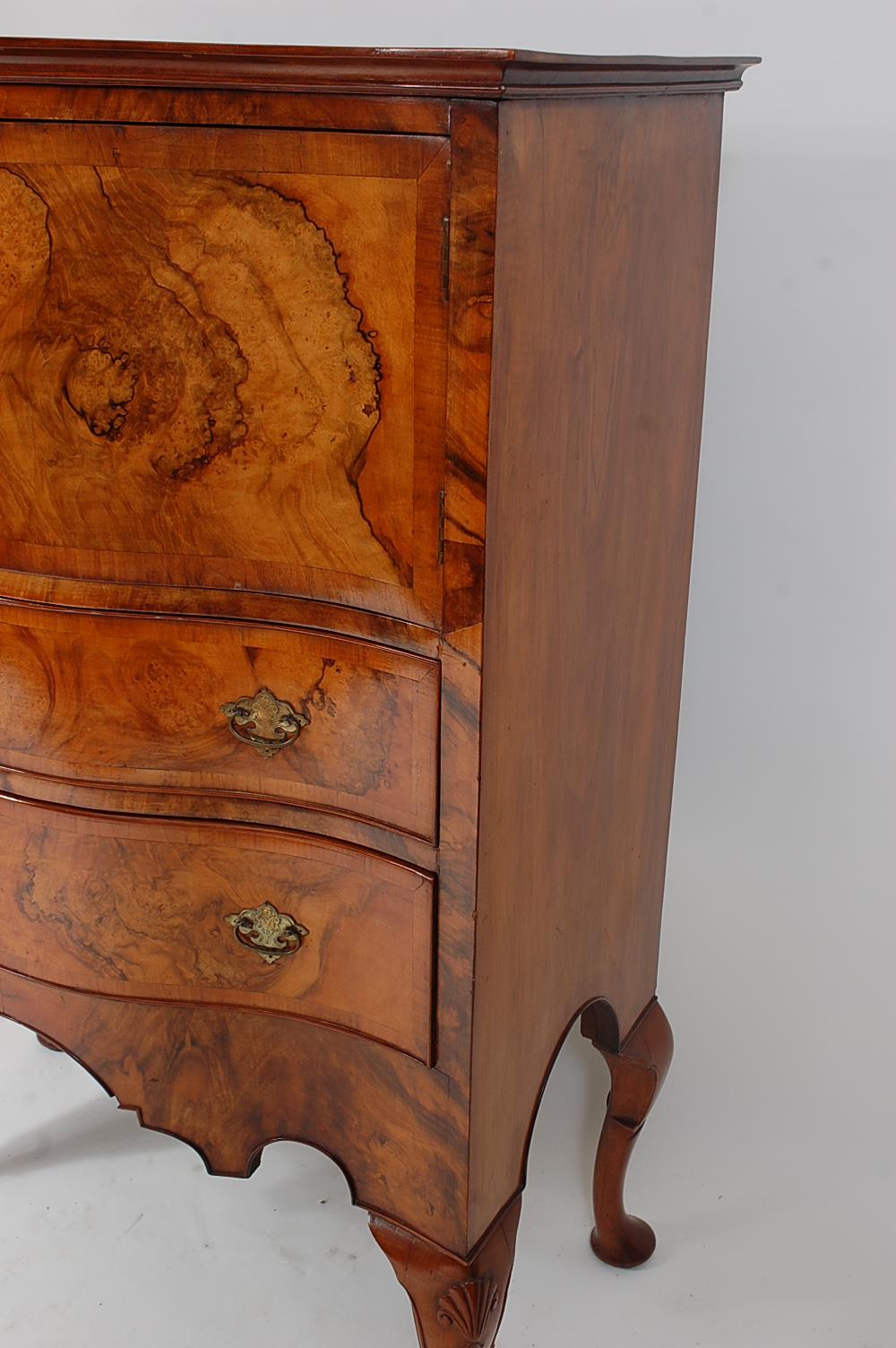 A figured walnut and crossbanded serpentine front side cabinet, in the 18th century style, the whole - Image 2 of 3